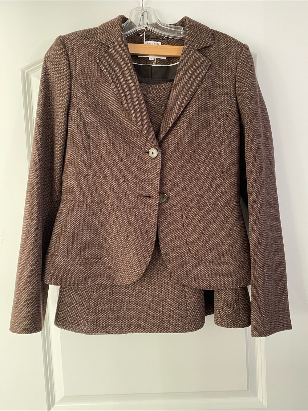 Classic Women's Brown Textured Two-Button Blazer